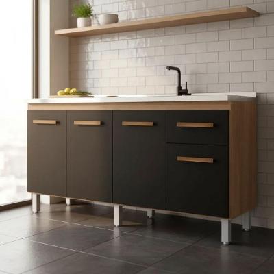 Balcão de Cozinha para Pia Camile 4 Portas 1 Gaveta MDP 138CM Savana Preto