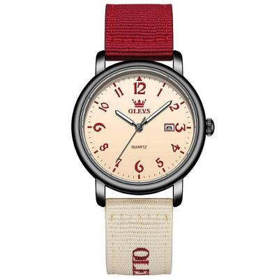 Relógio de Pulso Analógico de Quartzo Casual Pulseira de Nylon Vermelho Olevs