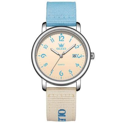 Relógio de Pulso Analógico de Quartzo Casual Pulseira de Nylon Azul Olevs