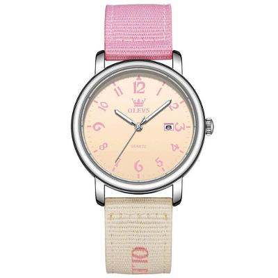 Relógio de Pulso Analógico de Quartzo Casual Pulseira de Nylon a Prova D'agua Rosa Olevs