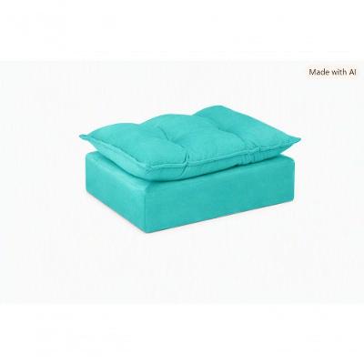 Puff Baixo Glamour Opala Assento Fibra Siliconada Veludo Azul Turquesa SMF Decor