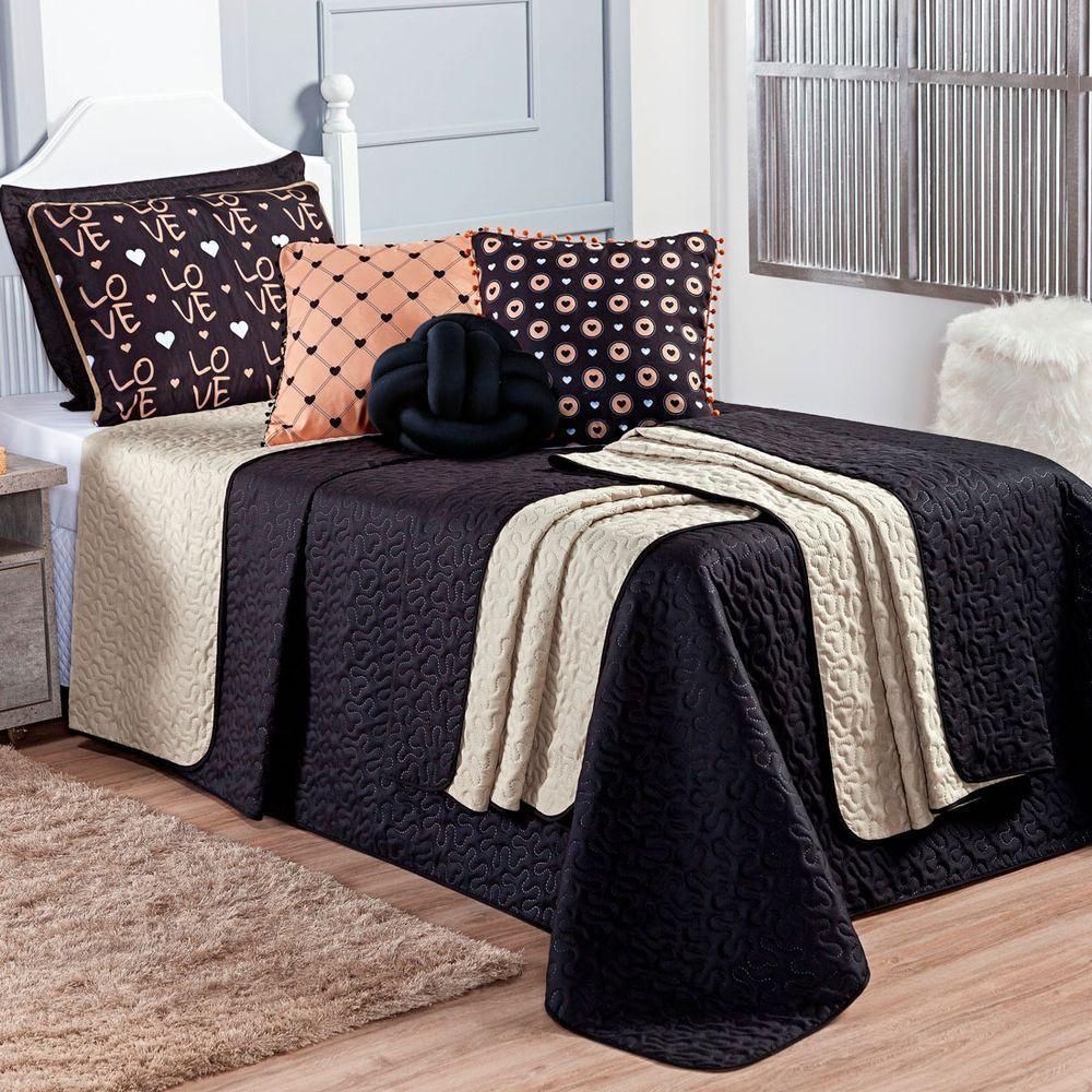 Kit Cobre Leito Golden Love Dupla Face Com Almofadas Solteiro 06 Peças - 2