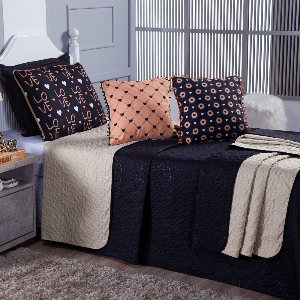 Kit Cobre Leito Golden Love Dupla Face Com Almofadas Solteiro 06 Peças - 3