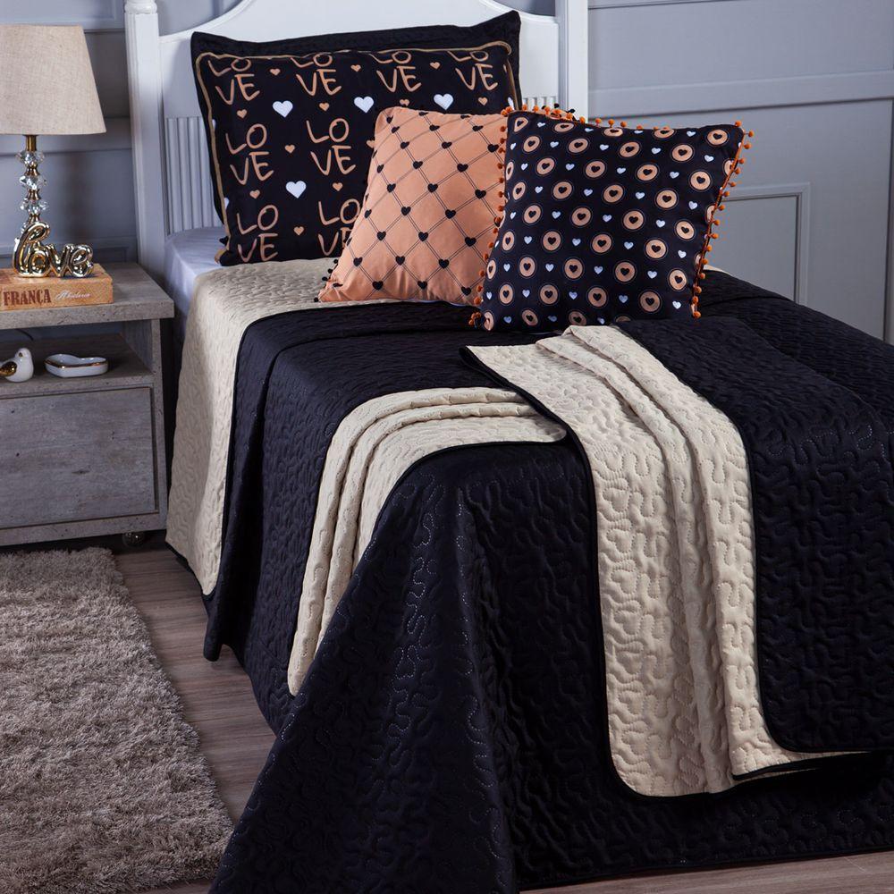 Kit Cobre Leito Golden Love Dupla Face Com Almofadas Solteiro 06 Peças - 4