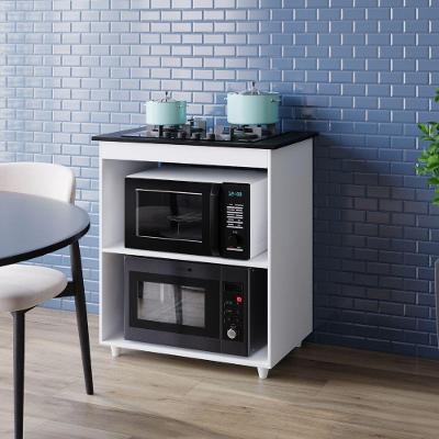 Balcão para Cooktop Lara MDP 75CM Branco com 2 Nicho para Forno e Micro-ondas