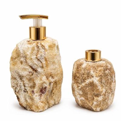 Kit Dispenser Sabonete e Difusor em Pedra Natural Quartzo Laranja