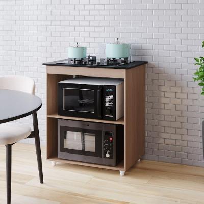 Balcão para Cooktop Lara 4 Bocas com 2 Nichos para Forno e Micro-ondas MDP Marrom