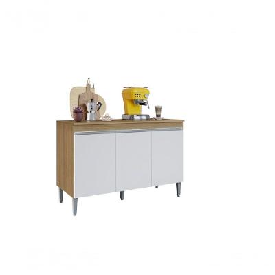 Balcão de Cozinha Manu 3 Portas 1 Prateleira MDP 120CM Amêndoa e Branco AJL Móveis