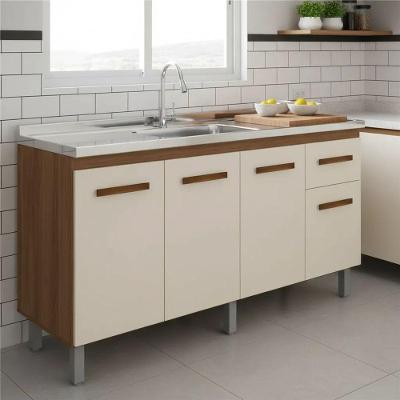 Balcão de Cozinha para Pia Camile 4 Portas 1 Gaveta 1 Prateleira MDP 138CM Savana Off White