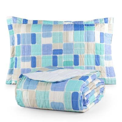 Kit Cobre Leito Karina Solteiro Micropercal 300 Fios 100% Poliéster Estampado Azul Casa Scarpa