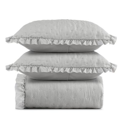 Kit Cobre Leito Elegance Casal Microfibra 100% Poliéster com Babado 3 Peças Cinza Casa Scarpa