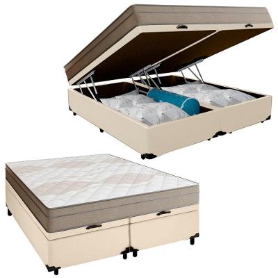 Cama Box com Baú Casal Ipanema Pillow Top Molas Ensacadas Tecido Sintético Bege Portobel