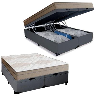 Cama Box Baú Casal Bipartido com Colchão Molas Ensacadas Ipanema Sintético Cinza Portobel
