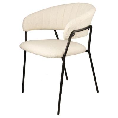 Cadeira com Braços Mara Estofada em Bouclé Off White Base em Aço Rivatti Móveis