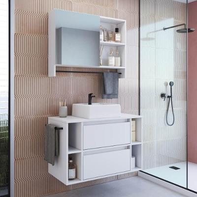 Conjunto Banheiro Gabinete com Cuba e Espelheira Toalheiro 80cm CRPRO-CON033 2 Portas MDP 80CM