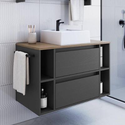 Gabinete de Banheiro com Cuba CRPRO-BAL022 Suspenso 1 Porta 1 Gaveta MDP 80CM Mel-Grafite