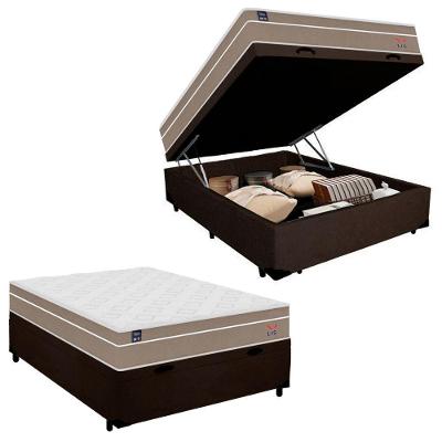 Cama Box com Baú Casal Lis Ortopillow Molas Ensacadas Tecido Suede Marrom Plumatex Colchões 138CM
