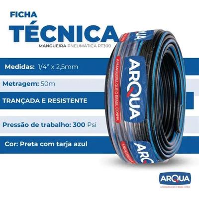 Mangueira Pneumática Trançada para Ar e Água 300 PSI 1-4 X 2,5mm 50 Metros Arqua