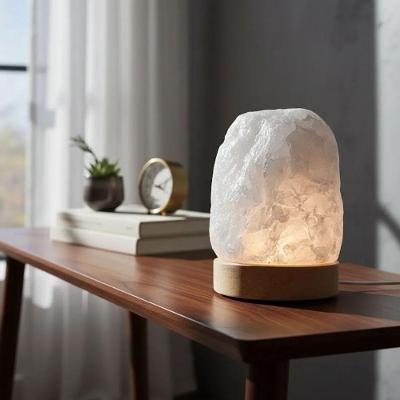 Luminária de Mesa Abajur Pedra Natural Quartzo Iluminação Aconchegante Branco 110V