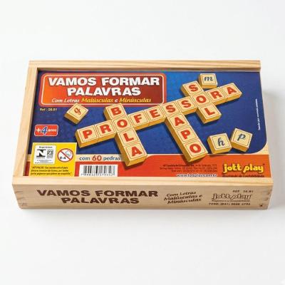 Jogo Pedagógico Vamos Formar Palavras Letras Maiúsculas e Minúsculas Cursivas MDF Jottplay 60 Peças