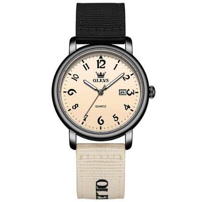 Relógio de Pulso Analógico de Quartzo Casual Pulseira de Nylon a Prova D'agua Preto Olevs