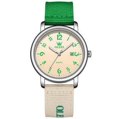 Relógio de Pulso Analógico de Quartzo Casual com Pulseira em Nylon a Prova D'agua Verde Olevs