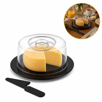 Queijeira com Tampa e Faca Espatula Tipo Faca Queijeira Elegance Plastico Livre de BPA Mesa de Cafe