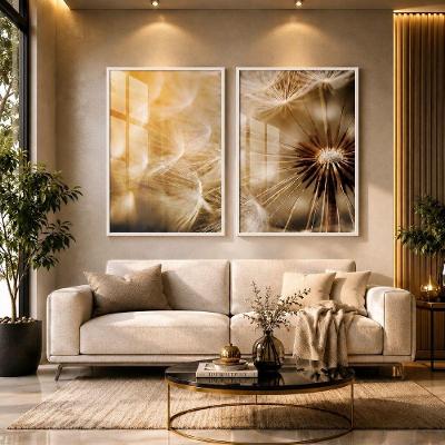 Quadro Decorativo Dente de Leão Duo 02 Retangular Moldura Madeira Maciça Branco SHD Soleil Home