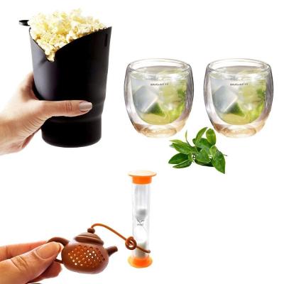 Kit para Cinema Pipoqueira Multiuso Copos Parede Dupla Infusor de Chá Silicone Vidro Preto Prana