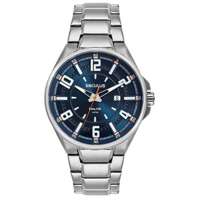 Relógio Masculino Navy Analógico com Calendário Pulseira Aço Inox Prata Séculus