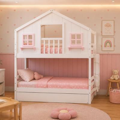Treliche Infantil Casinha dos Sonhos com Varanda Madeira Maciça Branco Rosa Megamobília