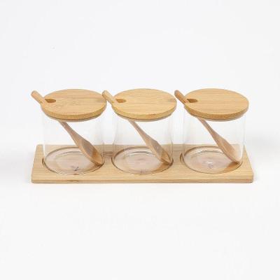 Porta Temperos Kit 3 Potes Vidro Borossilicato com Base de Bambu Transparente para Cozinha