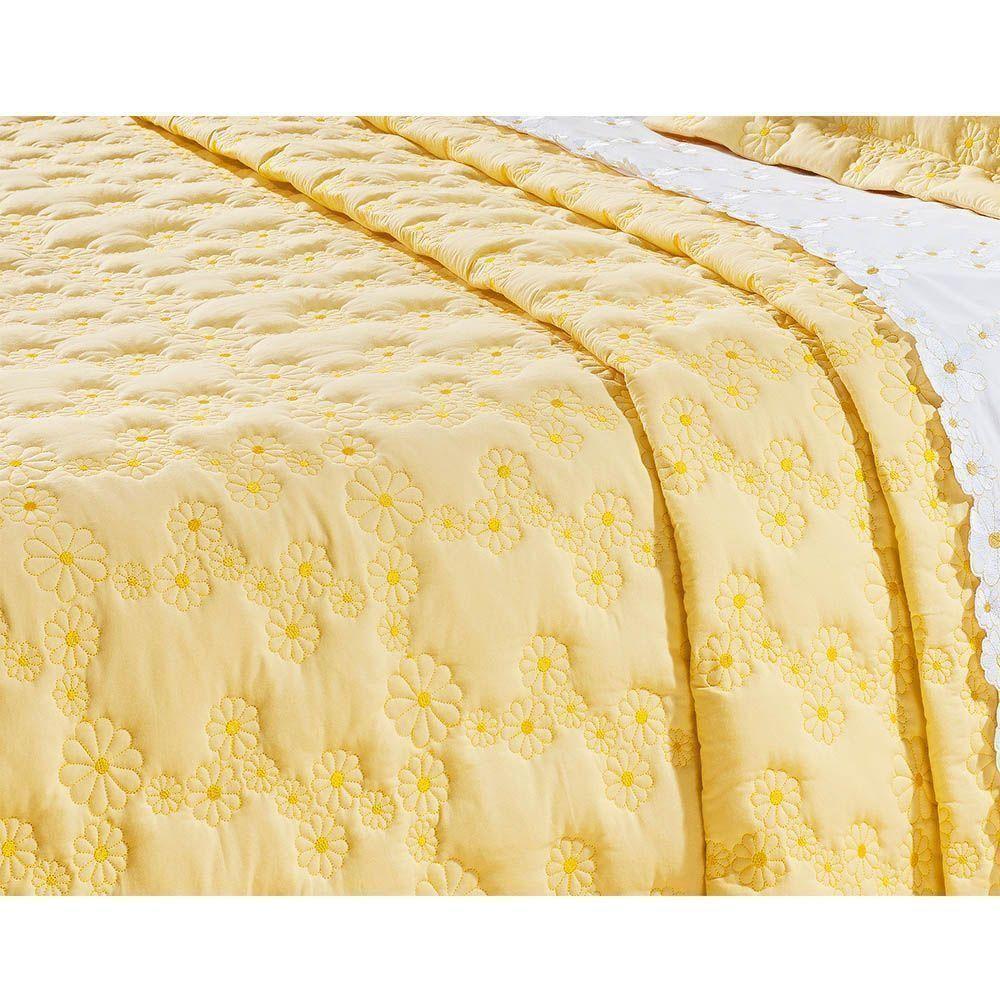 Kit Cobre Leito Casal 03 Peças Bordado Nuance Amarelo - 4
