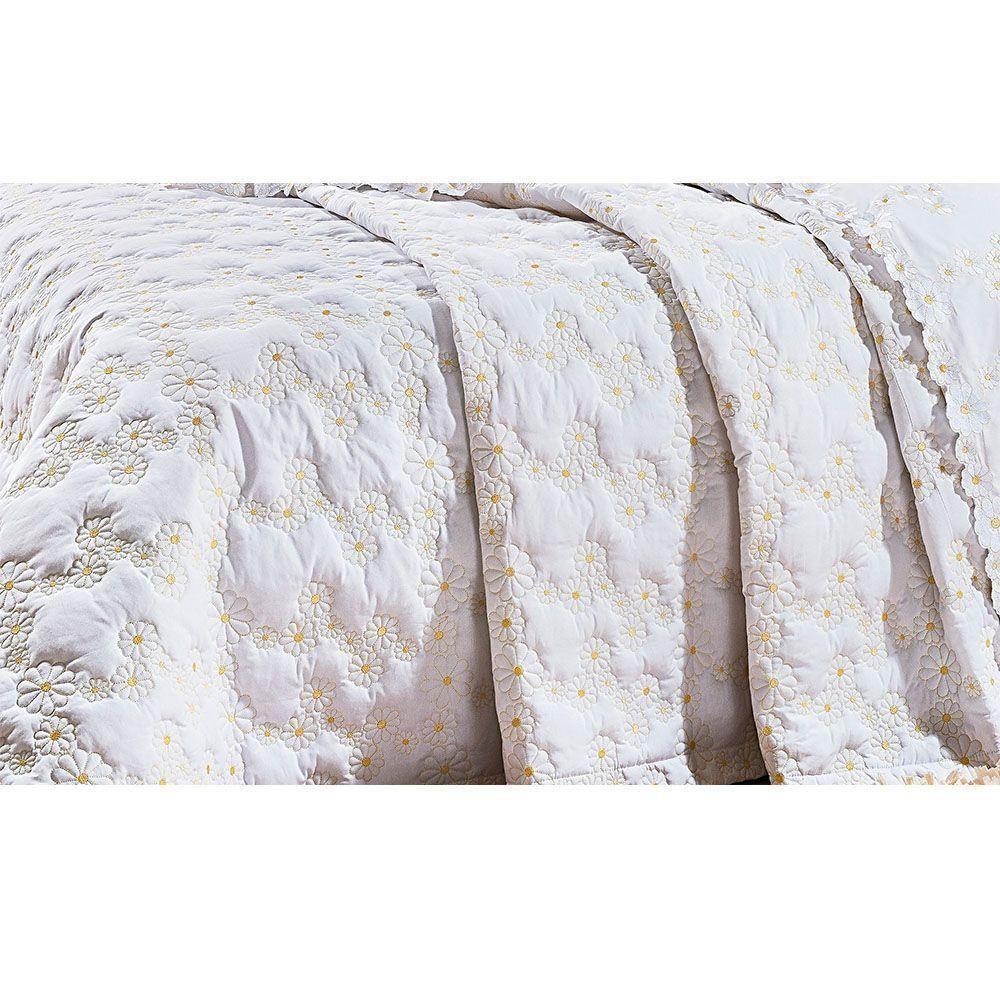 Kit Cobre Leito Casal 03 Peças Bordado Nuance Branco amarelo - 4