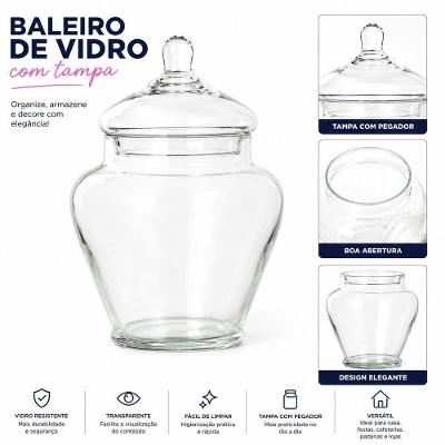 Baleiro com Tampa Bomboniere para Doces em Vidro Transparente com Pegador Removível para Cozinha