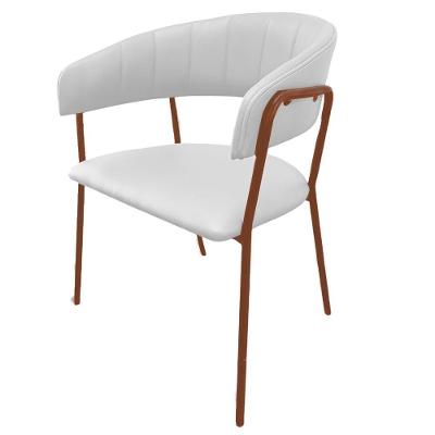 Cadeira com Braços Maraú Estofada em Courissimo Branco Base Aço Cobre PSG Móveis
