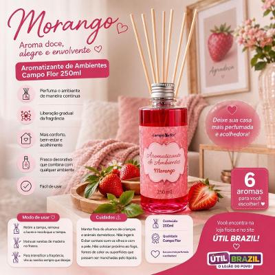 Aromatizante de Ambientes com Varetas Campo Flor Perfuma Continuamente Morango 250ML