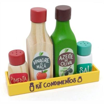 Brinquedo Kit Condimentos de Faz de Conta em Madeira 7 Peças Newart Toys