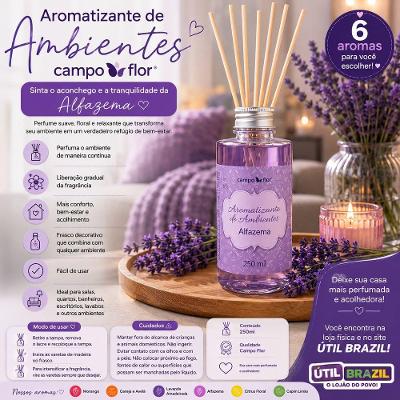 Aromatizante de Ambientes com Varetas Campo Flor Perfuma Continuamente Alfazema 250ML