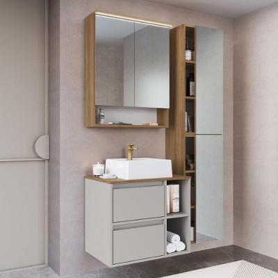 Conjunto Banheiro Gabinete com Cuba Espelheira Armários LED 96CM Multimóveis CRPRO-CON032 MDP Mel