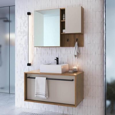 Conjunto Banheiro Gabinete com Cuba e Espelheira Toalheiro 80cm CRPRO-CON037 2 Portas MDP 80CM Mel