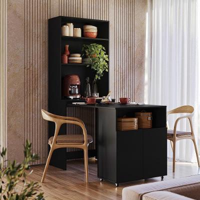 Armário Bancada Duo 2 Portas 2 Prateleiras MDP 70CM Preto Kit's Paraná com Mesa Retrátil