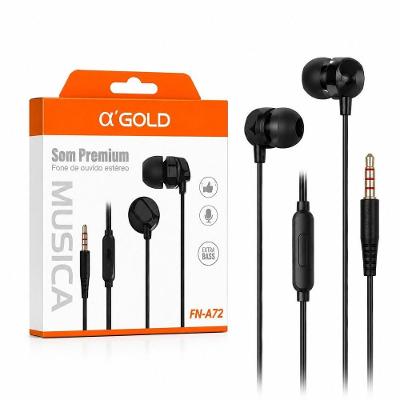 Fone de Ouvido Intra-auricular FN-A72 'Gold com Microfone 3,5 mm P2 1,20M Preto
