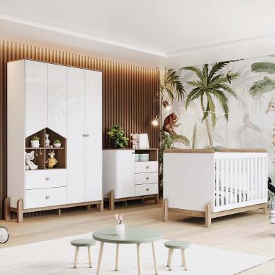 Quarto de Bebê Completo Ternura Berço Mini Cama Cômoda Guarda Roupa MDF-MDP Branco-jequitibá Hp