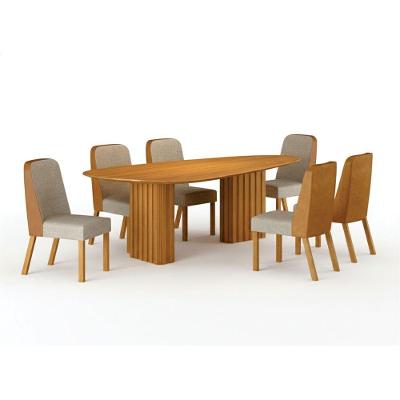 Conjunto Sala de Jantar Ísis 1,80m 6 Lugares Tampo Orgânico MDF Cinamomo Leifer Móveis
