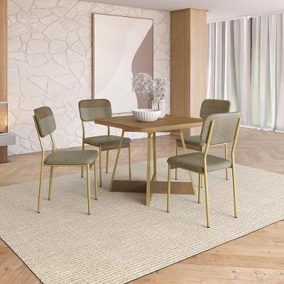 Conjunto Sala de Jantar Altima 4 Lugares Tampo MDP Estrutura Aço Dourado 90CM Móveis Carraro