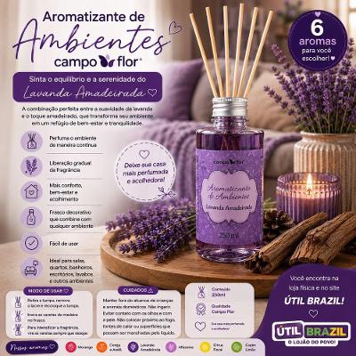 Aromatizante com Varetas Campo Flor Perfuma Continuamente Frasco Decorativo Amadeirado 250ML