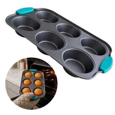 Forma para Cupcake Muffin Mini Bolo BS10526 Antiaderente Aço Carbono Silicone 6 Cavidades Cinza