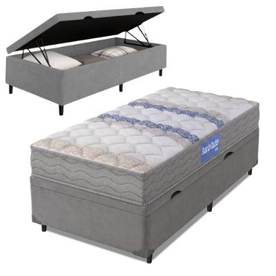 Cama Box Baú Colchão Solteiro com Guarda Costas Espuma D33 Madeira Cinza Prince 88CM