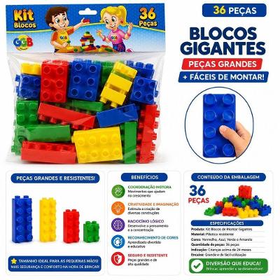 Kit Blocos de Montar Gigantes com Encaixe Fácil Vermelho GGB Plast 36P